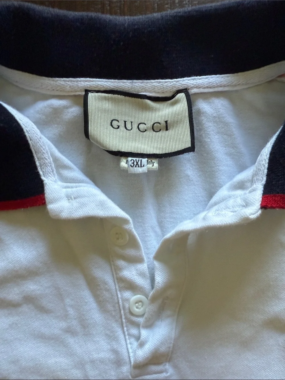Gucci White Polo with Black Collar and Red Sleeve Stripes